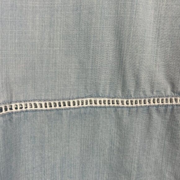 FOXCROFT light blue swing lace trim flared sleeve chambray tunic blouse top 8 - Picture 3 of 6